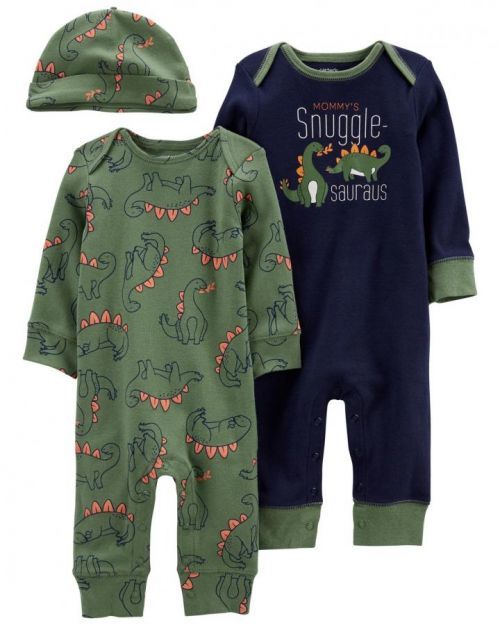 CARTER'S Set 3dílný overal na druky bez nožiček 2ks, čepice Dino chlapec LBB 3m, vel. 62