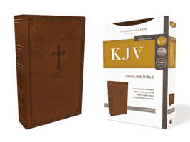 KJV, Thinline Bible, Leathersoft, Brown, Red Letter Edition, Comfort Print (Thomas Nelson)(Leather / fine binding)