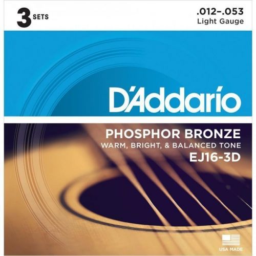 D'Addario EJ16 Phosphor Bronze Light 12-53 (3 Pack)