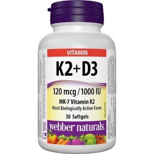 Webber Naturals Vitamin K2 120 mcg + D3 1000 IU 30 kapslí