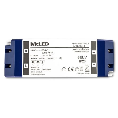 Nábytkový LED napájecí zdroj McLED 12VDC 60W 5A ML-732.072.11.0