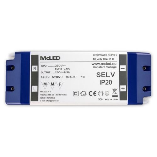 Nábytkový LED napájecí zdroj McLED 12VDC 100W 8,3A ML-732.074.11.0