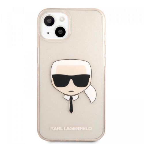 Zadní kryt Karl Lagerfeld TPU Full Glitter Karl Head KLHCP13MKHTUGLGO pro Apple iPhone 13, zlatá