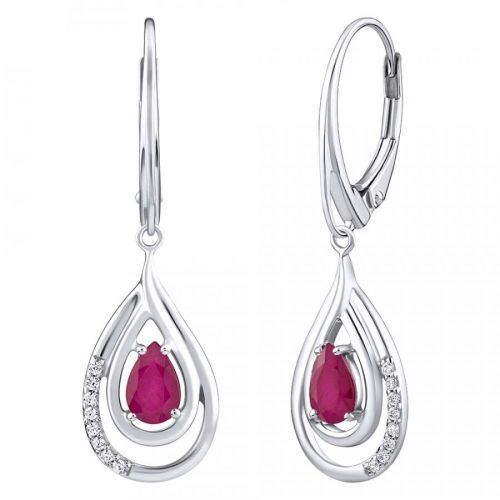 SILVEGO Luxusní stříbrné visací náušnice s přírodním Rubínem a zirkony - FWE10130R