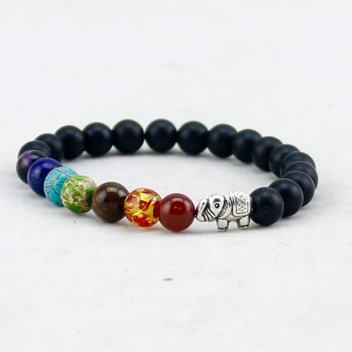 Náramek z lávových korálku zdobený slonem