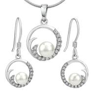 VIVA stříbrná perlová souprava šperků přívěsek a náušnice