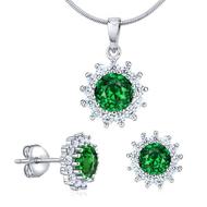 Stříbrný set šperků FLORESSA se syntetickým smaragdem