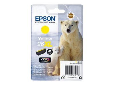 Epson 26XL - 9.7 ml - XL - žlutá - originál - blistr s RF / akustickým alarmem - inkoustová cartridge - pro Expression Premium XP-510, 520, 600, 605, 610, 615, 620, 625, 700, 710, 720, 800, 810, 820