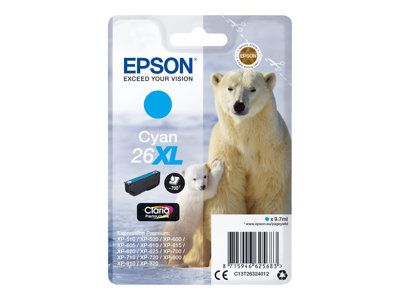 Epson 26XL - 9.7 ml - XL - azurová - originál - blistr s RF / akustickým alarmem - inkoustová cartridge - pro Expression Premium XP-510, 520, 600, 605, 610, 615, 620, 625, 700, 710, 720, 800, 810, 820