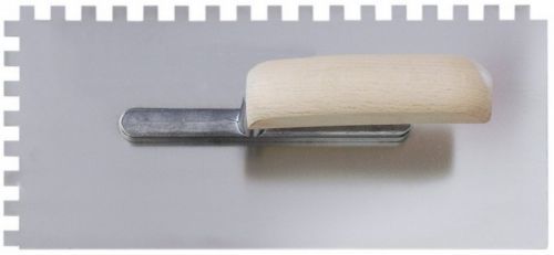 Nerezové hladítko 270×130 mm, zub 10×10 mm, dřevo