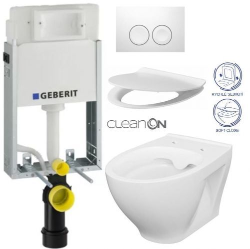 AKCE/SET/GEBERIT KOMBIFIXBasic včetně ovládacího tlačítka DELTA 21 Bílé pro závěsné WC CERSANIT CLEANON MODUO + SEDÁTKO 110.100.00.1 21BI MO1
