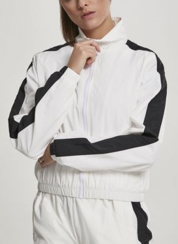 Ladies Short Striped Crinkle Track Jacket blk/wht L