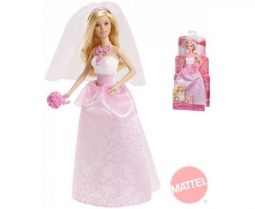 MATTEL BARBIE BRB Panenka nevěsta s kyticí v růžovo bílých šatech