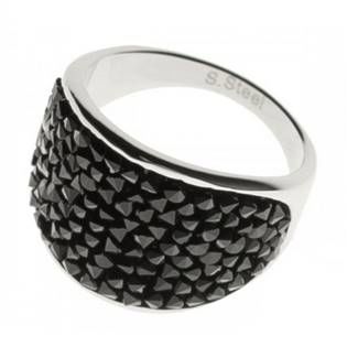 AKTUAL, s.r.o. Ocelový prsten s krystaly Crystals from Swarovski®, BLACK JET - velikost 53 - LV1001-JET-53