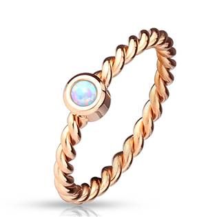 Šperky4U Zlacený ocelový prsten s opálem - velikost 50 - OPR1651-50