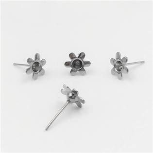 Šperky4U Ocelové náušnicové lůžko kytička pro 3 mm kámen - 1 kus - OK1125