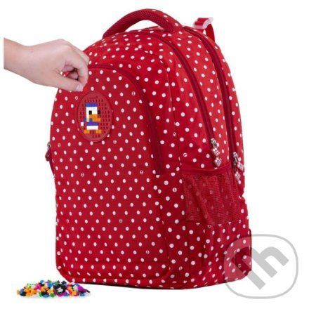 PIXIE CREW Studentský batoh červená látka s bílými puntíky
