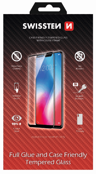 SWISSTEN Sklo FULL GLUE, Color frame, case friendly APPLE IPHONE XS MAX černé (54501721)
