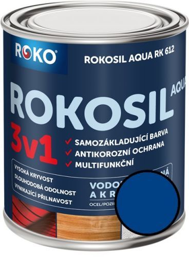 Barva samozákladující ROKOSIL  Aqua 3v1 RK 612 stř. modrá 0,6 l