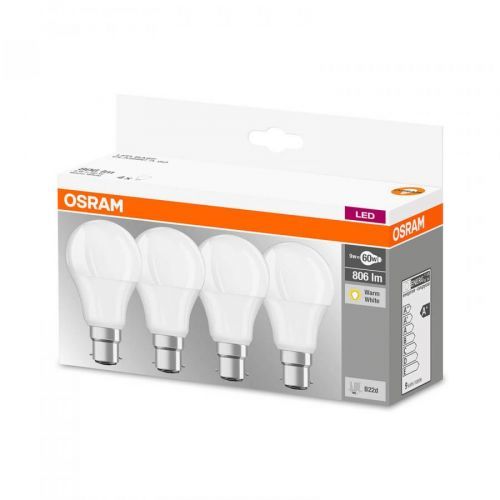 OSRAM LED žárovka B22d 9W, teplá bílá, 806 lm, sada 4ks