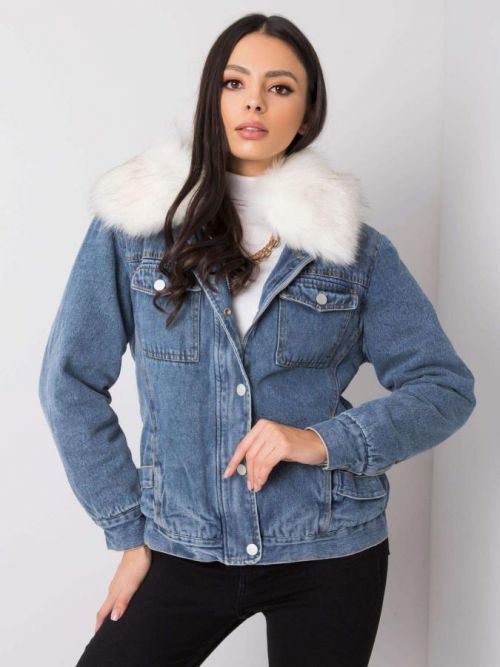 MODRÁ DÁMSKÁ DŽÍNOVÁ BUNDA S KOŽÍŠKEM EM-KR-MC211.47P-BLUE Velikost: S/M