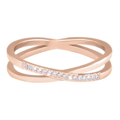 Troli Pozlacený dvojitý prsten z oceli s čirými zirkony Rose Gold 52 mm