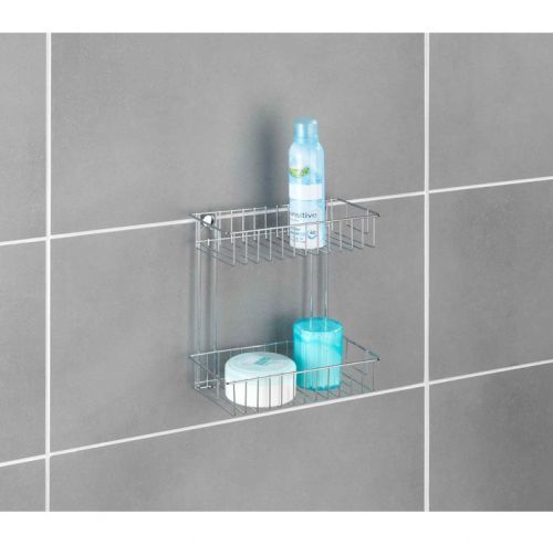 WENKO Dvoupatrová nástěnná police BEZ VRTÁNÍ Classic  kovově lesklá