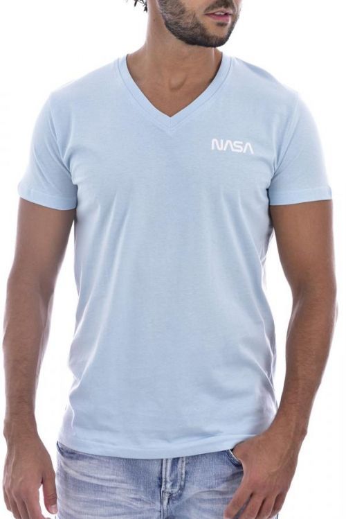 Originální NASA tričko V NECK BASIC WORM - Azur Barva: Modrá, Velikost: S