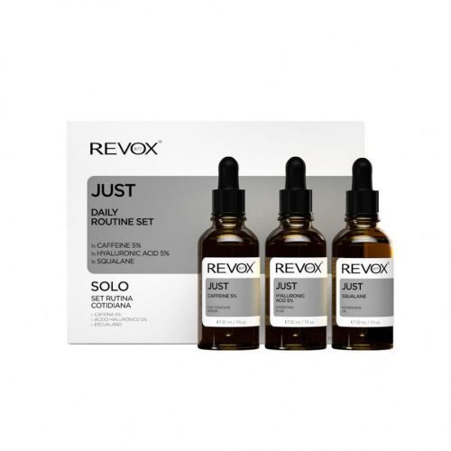 Revox Just Daily Routine Set dárková kazeta proti vráskám pro ženy pleťové sérum B77 Just Hyaluronic Acid 5% 30 ml + oční sérum B77 Just Caffeine 5% 30 ml + pleťový olej B77 Just Squalane 30 ml