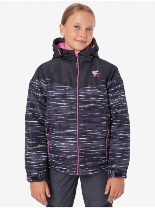 Růžovo-černá holčičí žíhaná zimní bunda s kapucí SAM 73 Thia