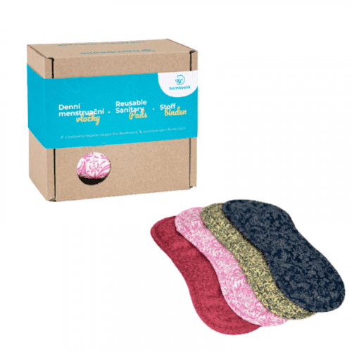 Bamboolik  Sada denních látkových menstruačních vložek z biobavlny mix barev v dárkové krabičce 4ks