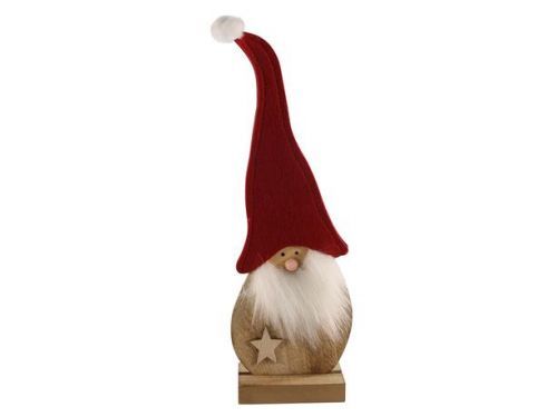 SANTA CLAUS PLSTĚNÝ NA DŘEVĚNEM PODSTAVCI 29CM ČER