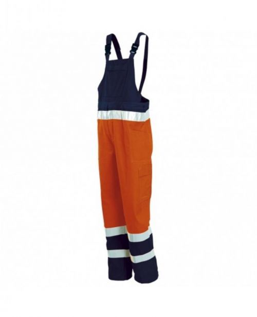 Kalhoty pracovní s laclem reflexní ISSA 8435 oranžová/modrá  3XL
