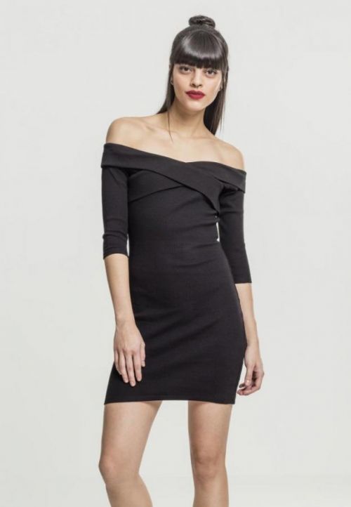 Ladies Off Shoulder Cross Rib Dress black L