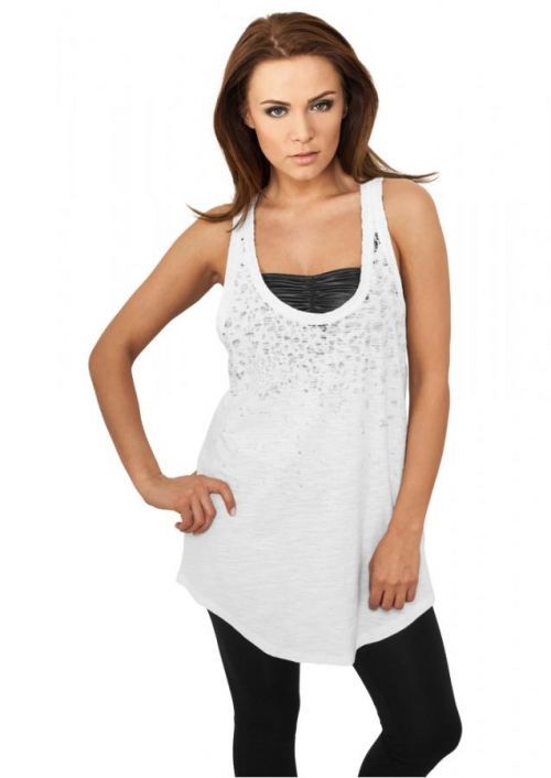 Ladies Long Leo Print Loose Tank wht/blk L