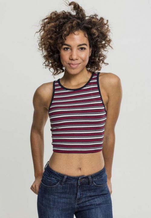 Ladies Rib Stripe Cropped Top white/navy/fire red L