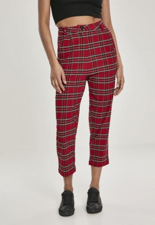 Ladies High Waist Checker Cropped Pants red/blk 28