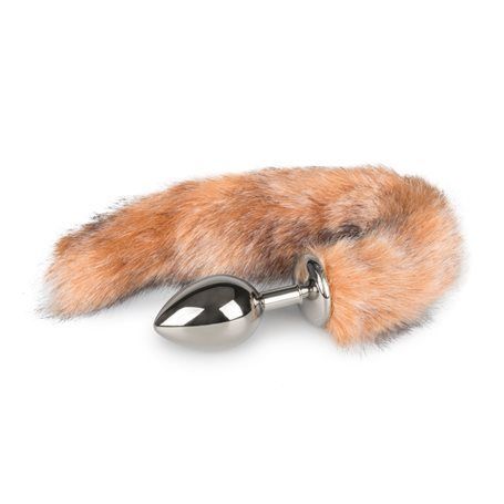 Anální kolík FOX TAIL PLUG MEDIUM silver s hnědým ohonem EasyToys