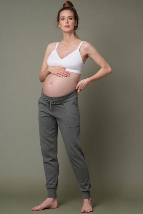 Šedo-zelené těhotenské teplákové kalhoty Honour