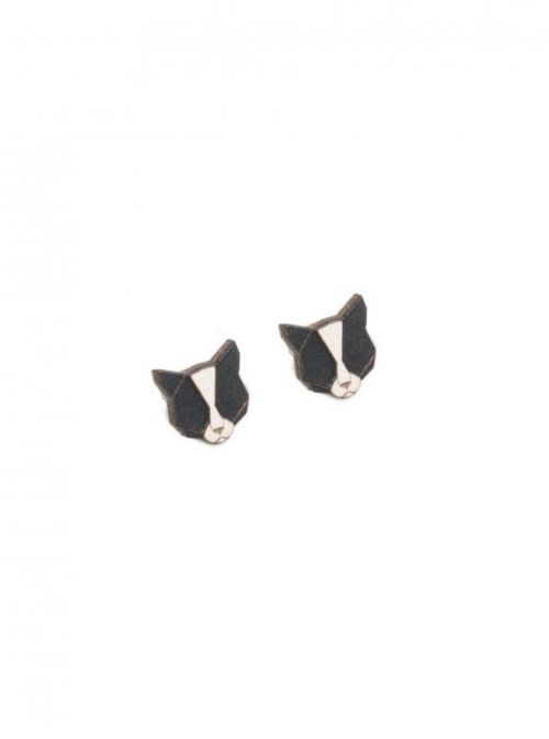 Dřevěné náušnice Black Cat Earrings