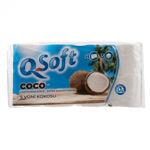Q-Soft Toaletní papír s vůní kokosu 3 vrstvý 8ks