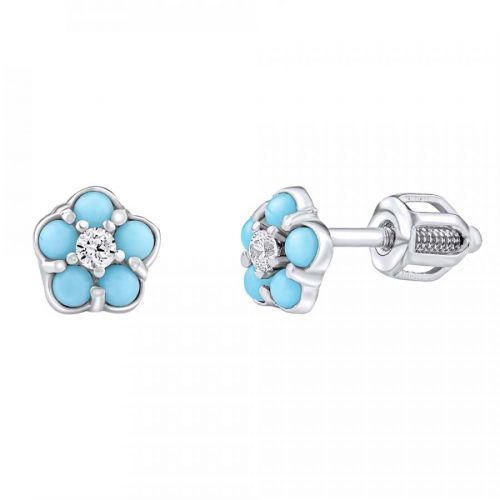 Stříbrné náušnice květinky Helene s čirými Brilliance Zirconia a modrými krystaly - dámské i dětské - SILVEGOB70528SBDT