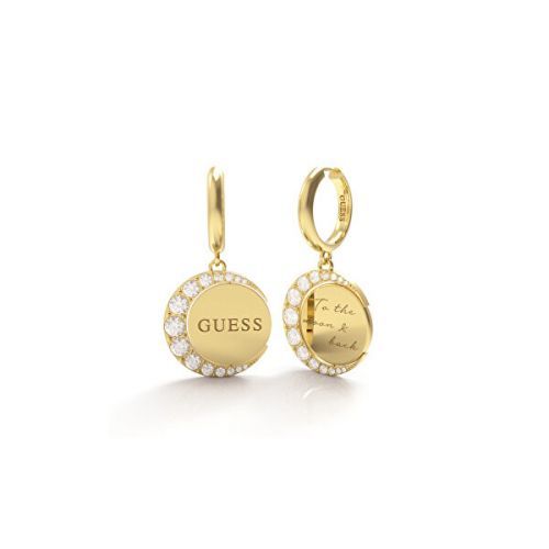 Guess Kruhové pozlacené náušnice s přívěsky Moon Phases JUBE01192JWYG