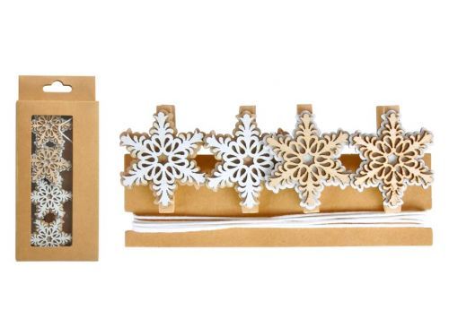 MFP 8886120 Vločky dřevo s kolíčky 4ks 4cm + šnůrka