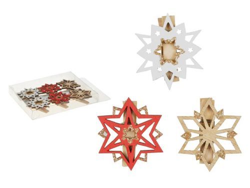 MFP 8886094 Kolíček dřevěný vločka 4,8cm/6ks