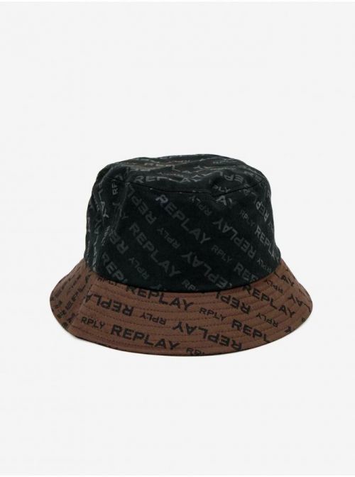 Hnědo-černý pánský zvonovitý klobouk s motivem Replay