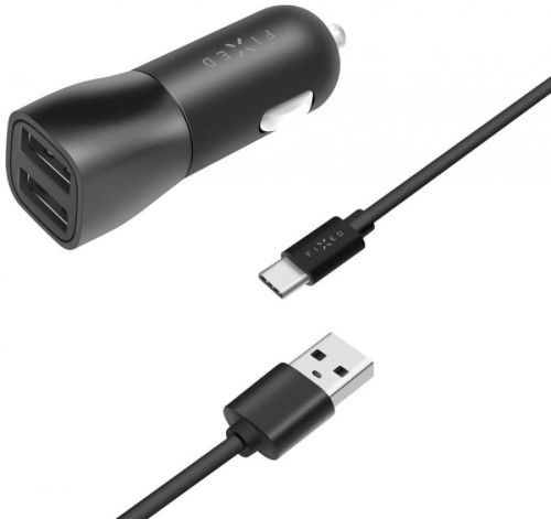 FIXED 2xUSB, 15W Smart Rapid Charge + USB-C kabel 1m černý (FIXCC15-2UC-BK)