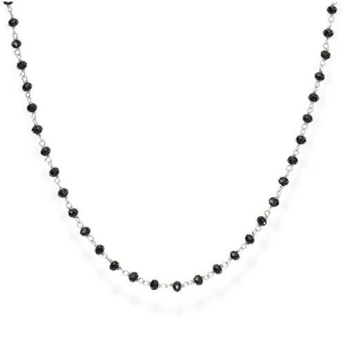 Amen Nadčasový stříbrný náhrdelník s černými krystaly Romance CLBN 45 cm