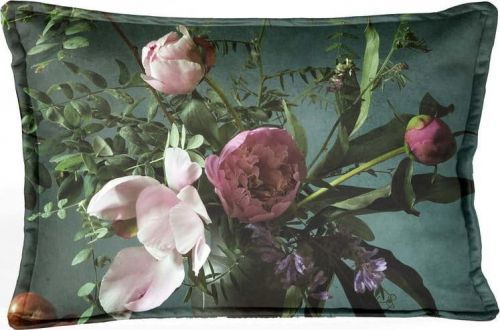 Zelený sametový polštář s květinovým vzorem Velvet Atelier Bodegon, 50 x 35 cm