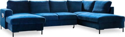 Námořnicky modrá sametová rozkládací pohovka do